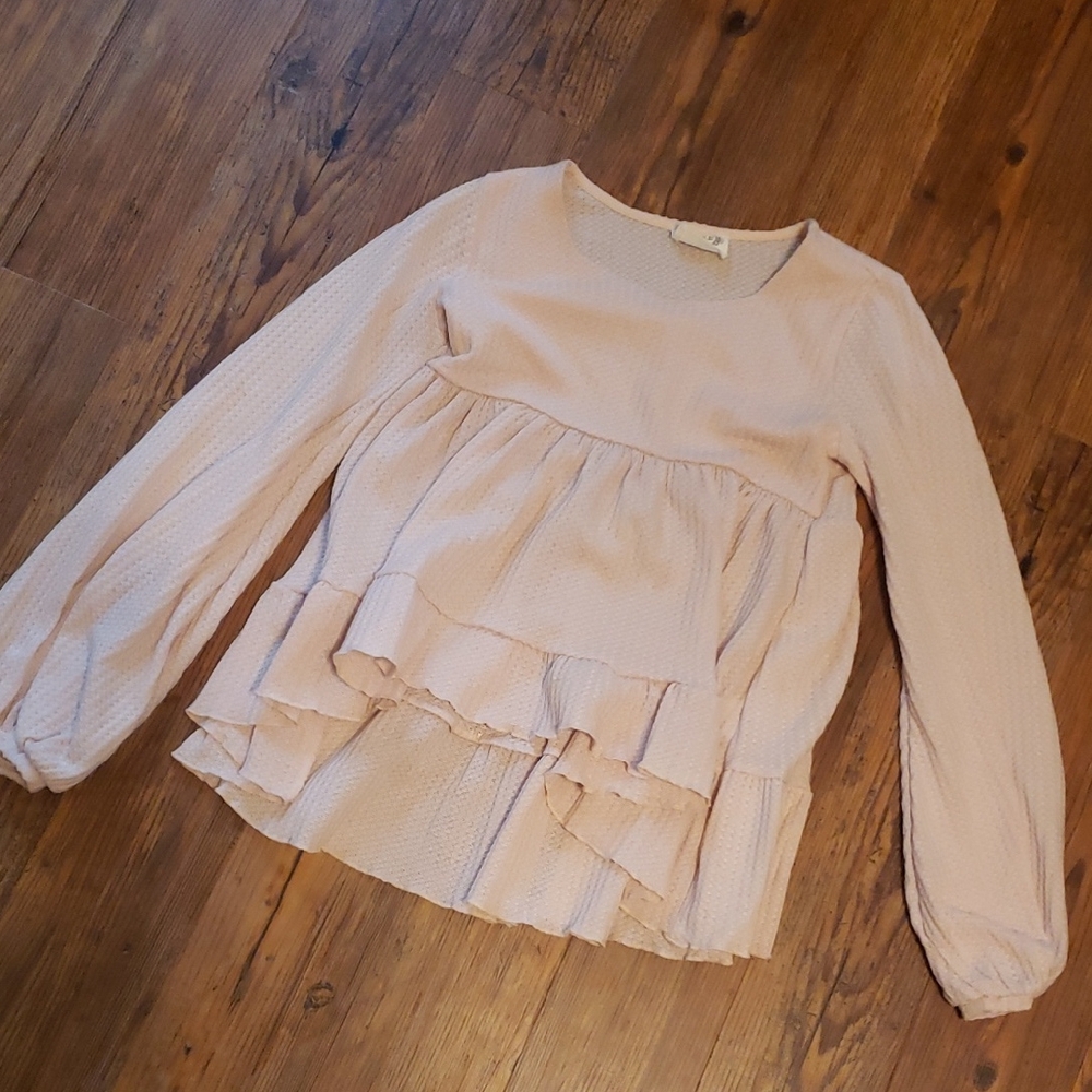 Joyfolie Girls Light Blush Pink Ruffled Long Sleeve Top